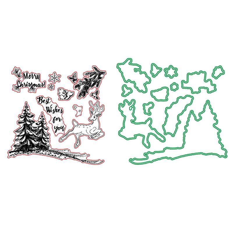 Merry Christmas Deer Metal Cutting Dies And Clear Stamp Set For DIY Scrapbooking