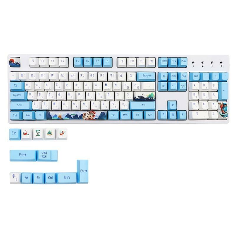 Blue White Porcelain 117-Key Caps OEM Dye Subb for Cherry MX Mechanical Keyboard