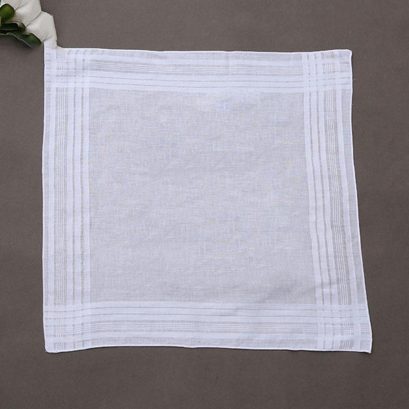 12Pcs Cotton Handkerchiefs Pure Hankies Jacquard Striped Pocket Square Towel DIY