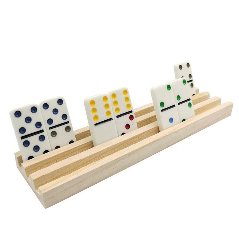 Wooden Domino Train Domino Trays  4 Solid Wood Domino Holders with Tilted