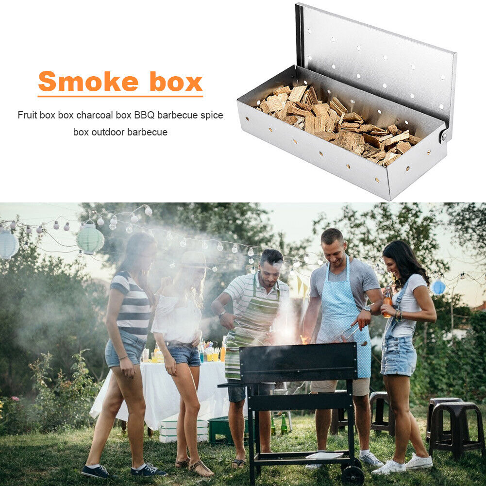 Stainless Steel Grill Smoke Box Washable BBQ Barbecue Wood Chip Smoker Case