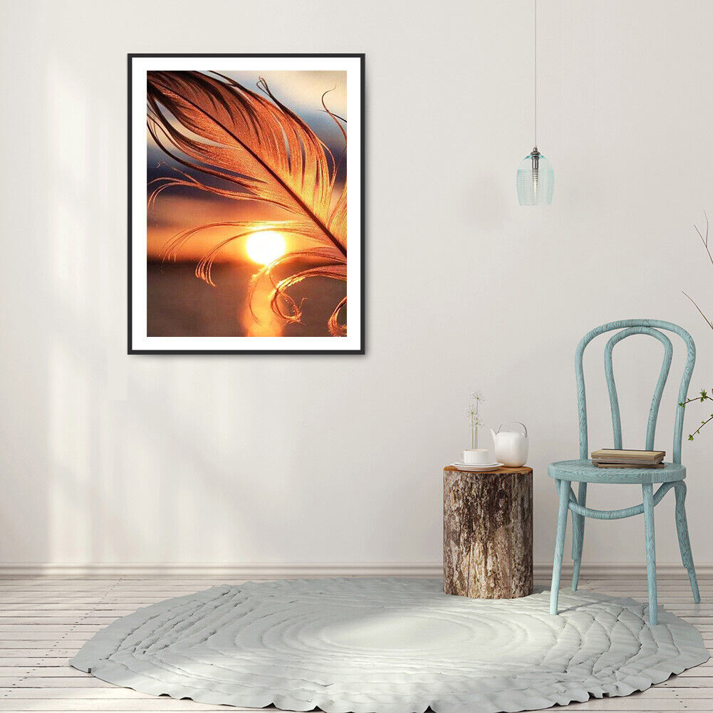 DIY Full Drill Round Diamond Painting Sunset Feather Rhinestones Mosaic Kit