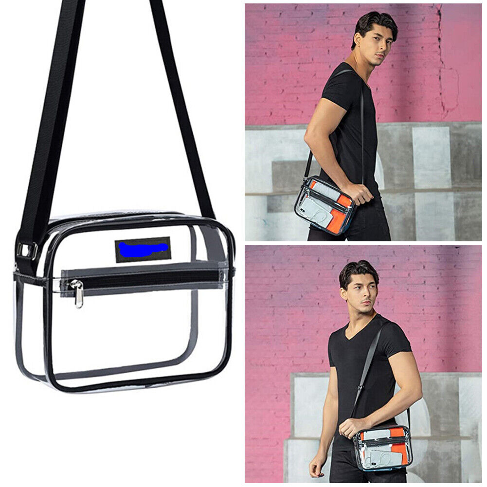 Women PVC Clear Clutch Handbag Zipper Small Stadium Approved Crossbody Bag