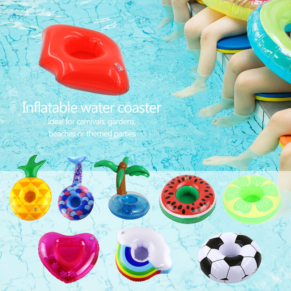 Pool Cup Holder - Pack of 9 Inflatable Float Drink Holder for Summer Beach