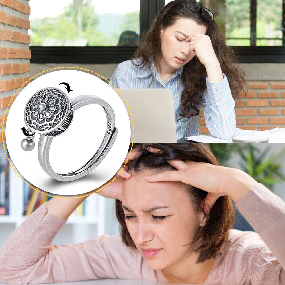 Copper Lotus Seat Rotation Anti Stress Rings Adjustable Opening Jewelry