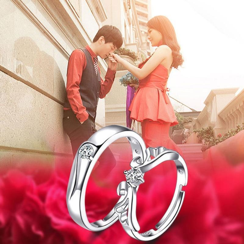 Love Heart Couple Pair Band Ring Angel Love Theme Promise Ring for Lover Women