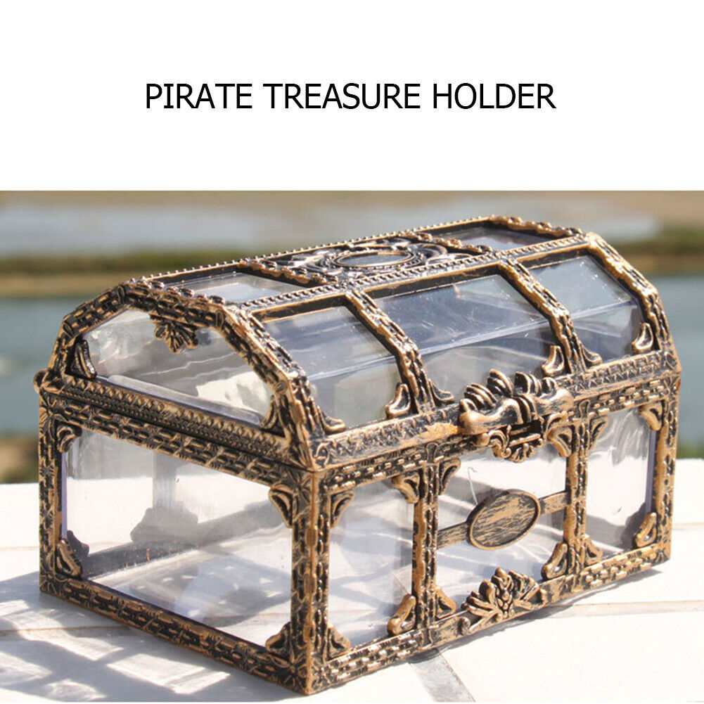 Plastic Clear Pirate Treasure Box Crystal Gem Jewelry Case Storage Chest