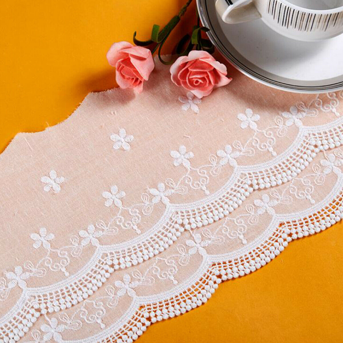 Embroidery Lace Trim White Cotton Fabric Ribbon Clothing Fringe DIY Wedding