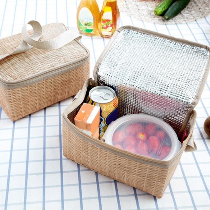 Portable Rattan-like Thickened Insulated Lunch Bag Large Capacity Warm Cooler