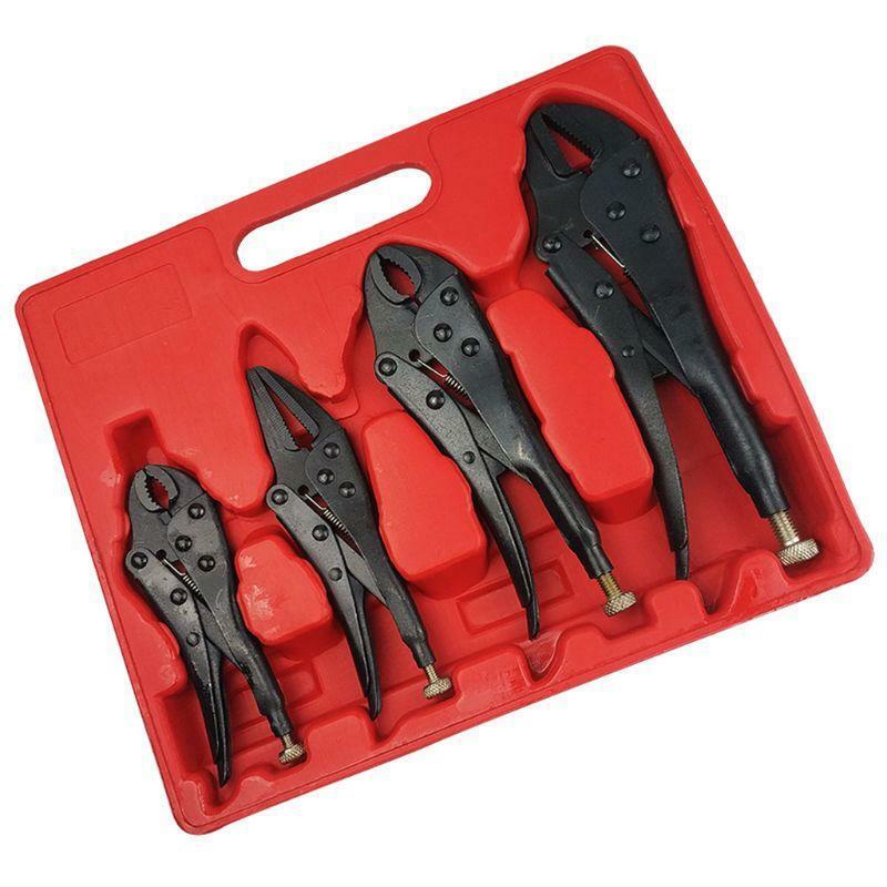 4 Pcs Heavy Duty Grip Wrench Set Vise Locking Pliers Mole Grips Curve Straight