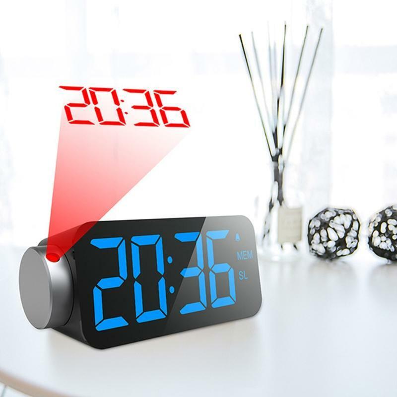 Alarm Clock Projection on Ceiling w/ Large 7 LED Display & Dimmer 180°Projector