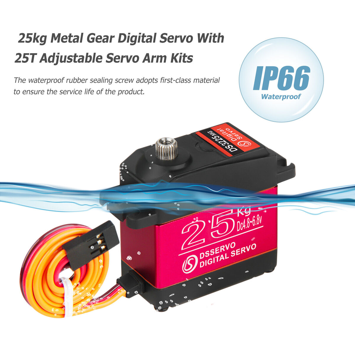 Waterproof 25kg Metal Gear Digital Servo Kits for RC Crawler Robot Red