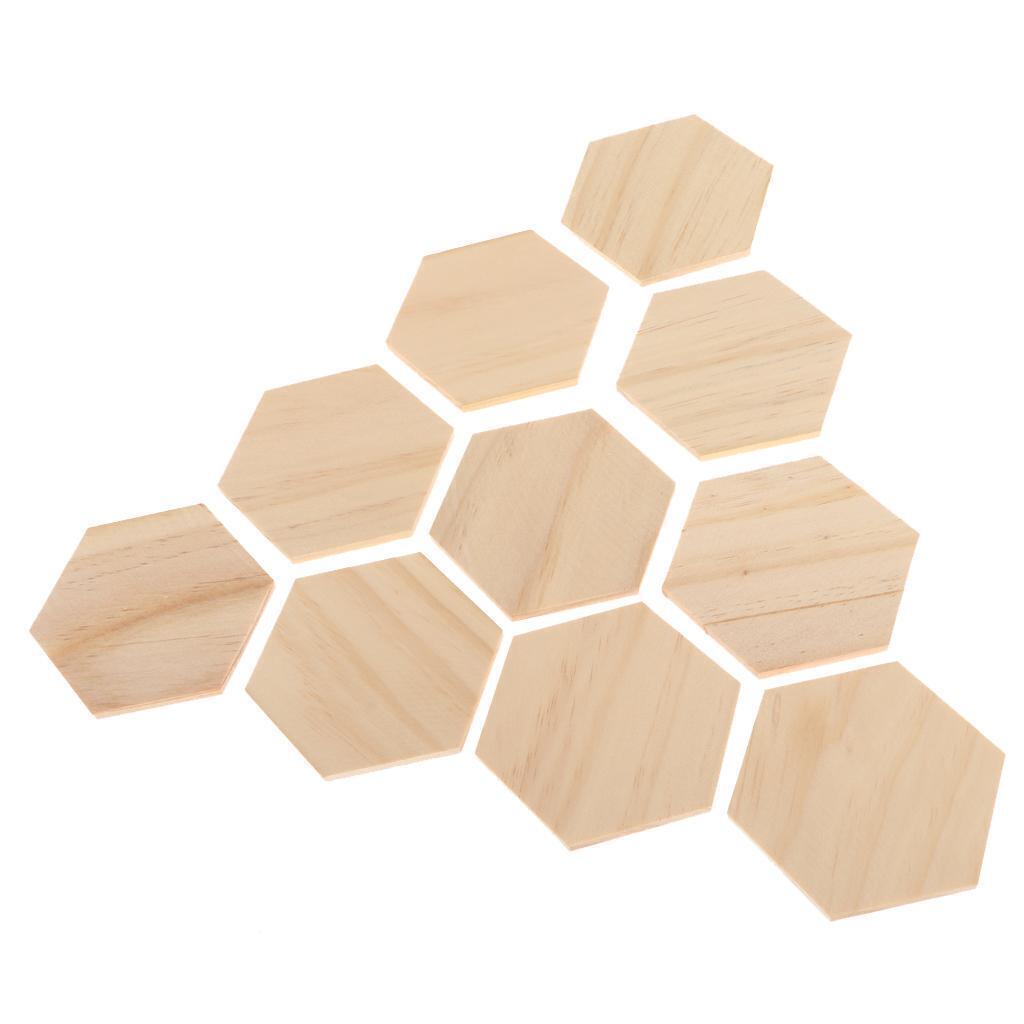 10pcs MDF Wooden Disk Hexagon Shape Wood Base Hex Crafts Wall Decor 90x78mm