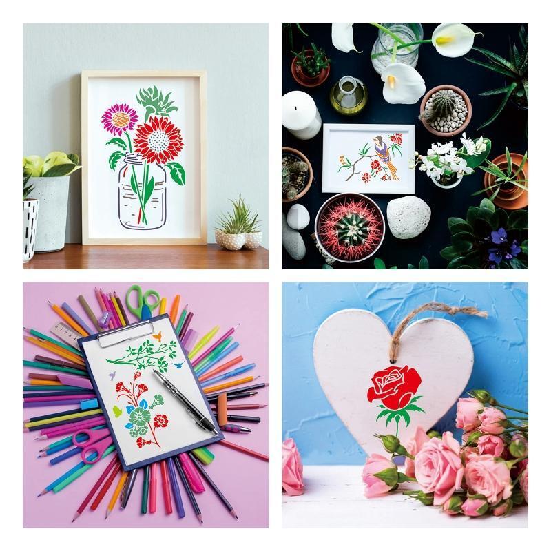 24 Pieces Painting Templates Floral Drawing Stencils Kit for Crafts Scrapbooking
