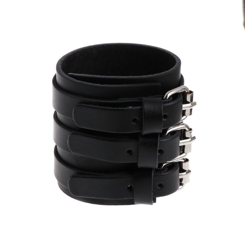 260x60mm 3 Strand Triple Strap Faux Leather Cuff Wrap Wtistband Bracelet Punk