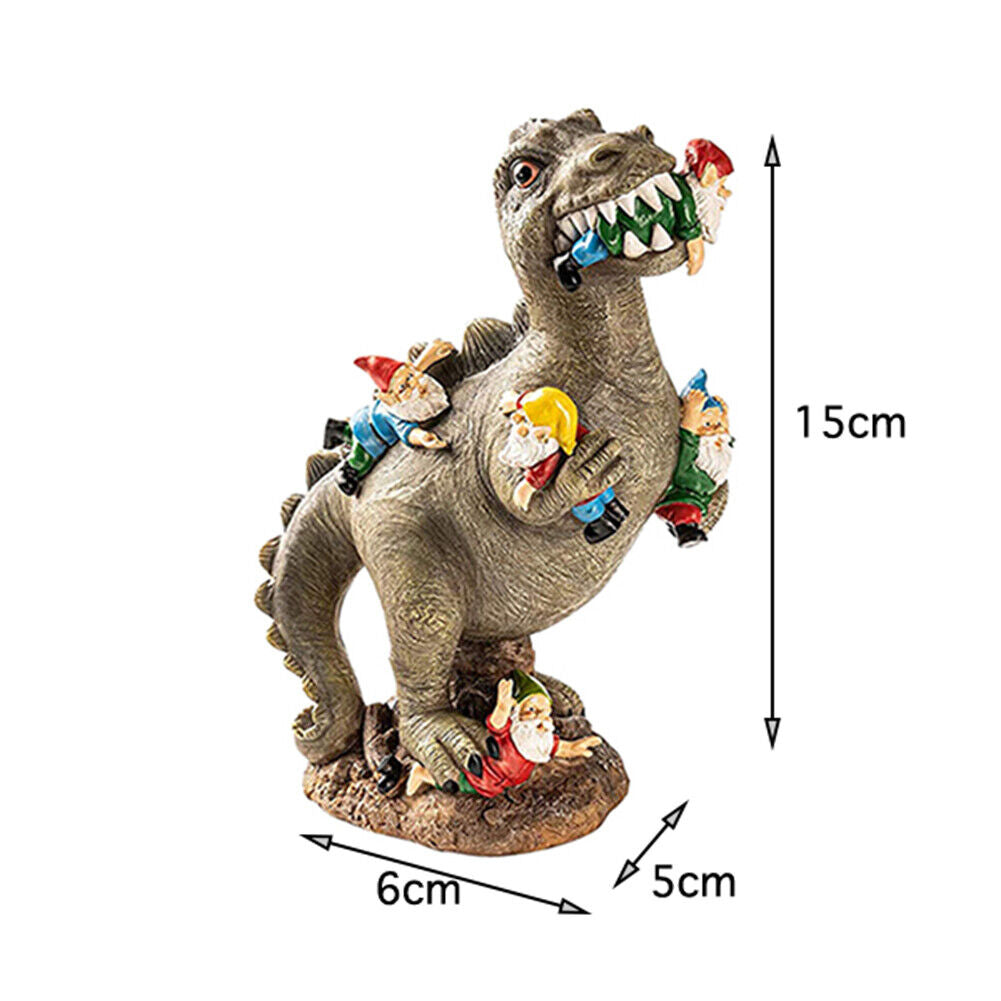 Dinosaur Eating Gnomes Garden Statue Outdoor Art Sculpture for Patio (S)