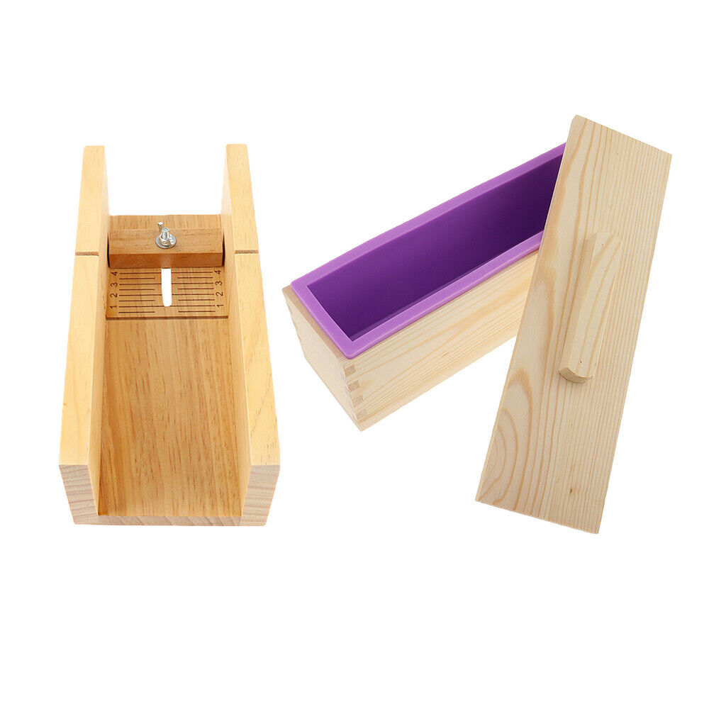 Adjustable Wooden Soap Loaf Cutter Box and Rectangle Silicone Soap Mold with