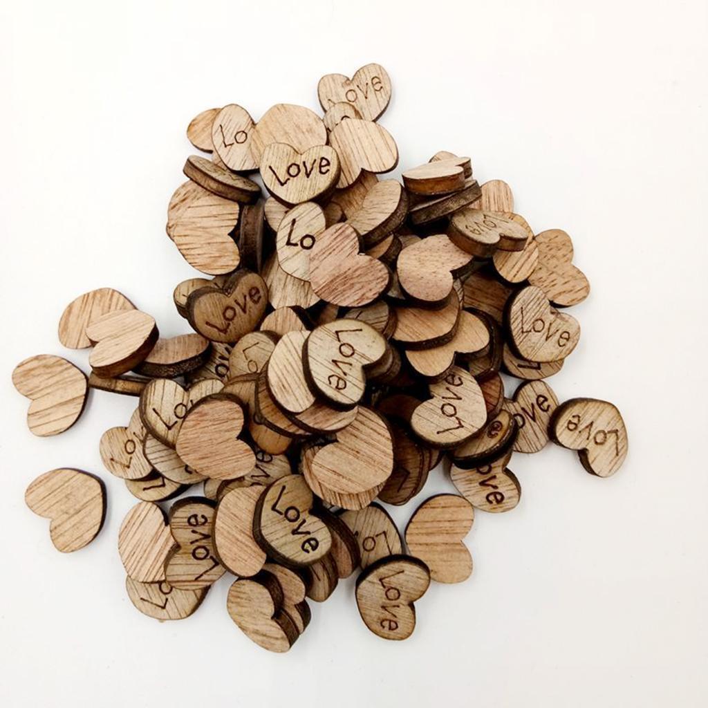 100 Pieces Wood Shapes Unfinished Heart Love Printed Slice for Craft 12x15mm