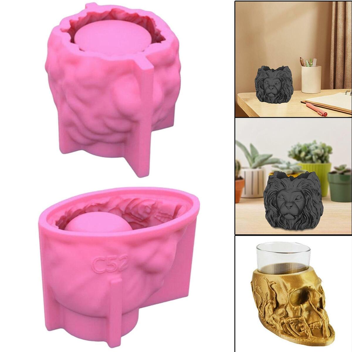 2Pcs Skeleton and Lion Head Shape Silicone Mold Succulent Planter Molds Soap