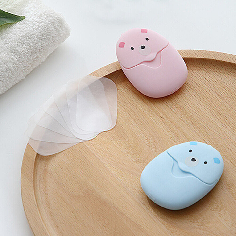 50pcs Disposable Boxed Paper Soap Portable Hand Washing Soap Slice (Pink)