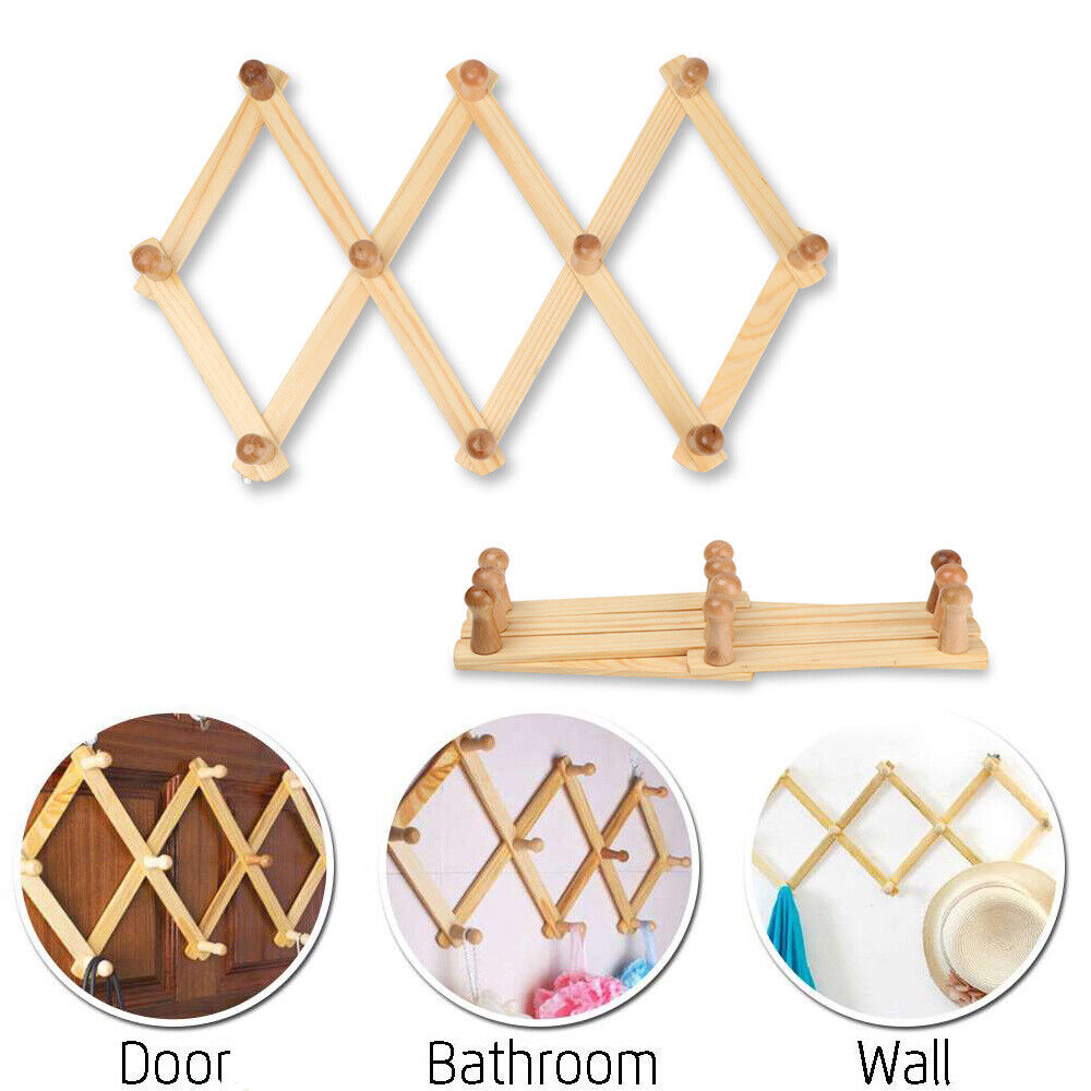 Sundries Bag Expandable Clothes Hanger Coat Hooks Hat Closet Hook Natural Wood