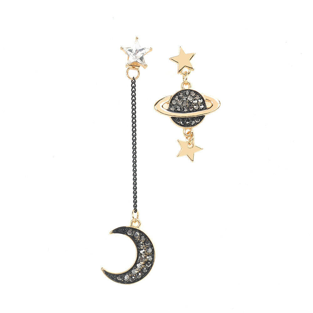 Long Temperament Star Moon Asymmetrical Stud Earring Drop Dangle Earrings