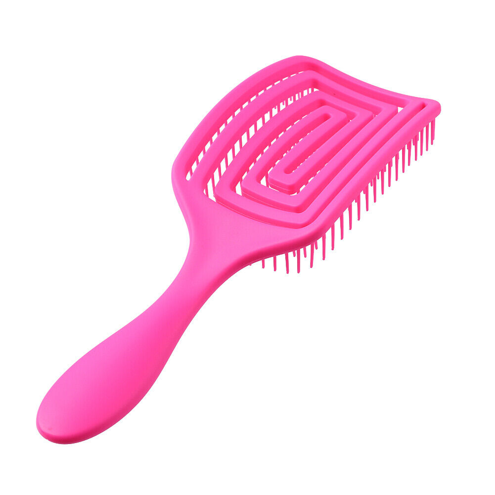 Durable Scalp Massage Comb Hollow Women Salon Rubber Hairbrush (Rose Red)