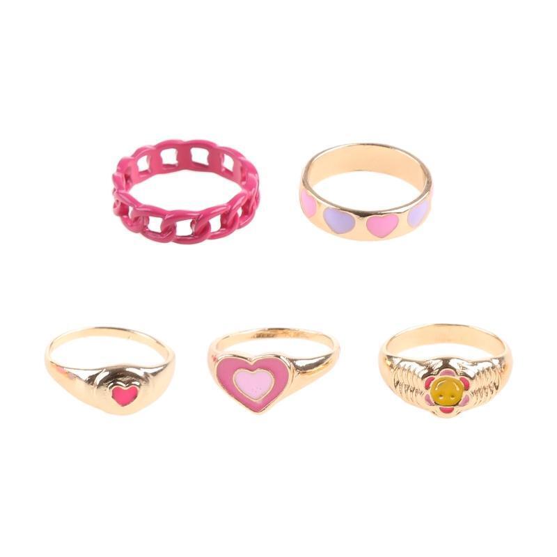 European American Alloy Love Heart Ring Hollow Dripping Oil Peach Heart Ring