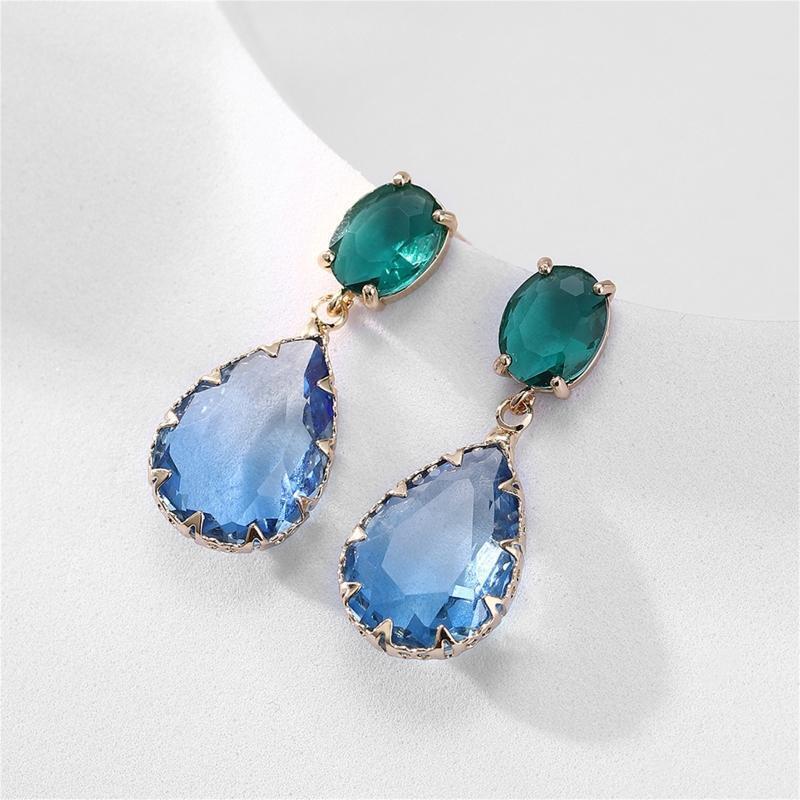 Women's Water Droplets Dangle Earrings Green Blue Glass Drop Earring Jewelry Ins