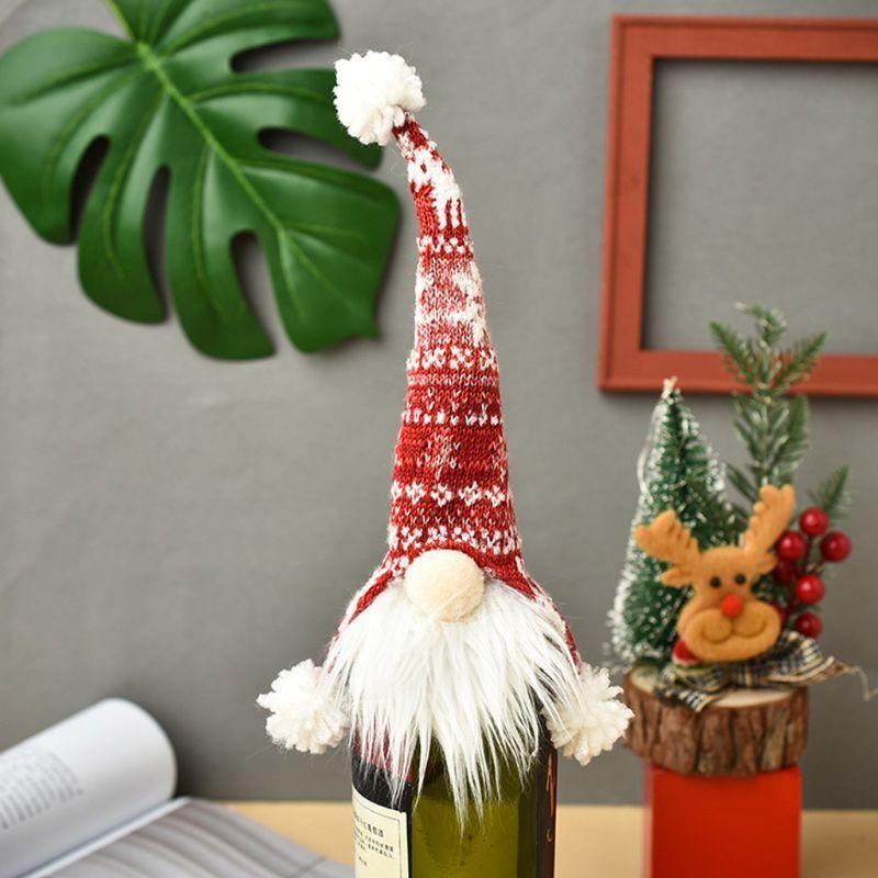 Christmas Gnome Champagne Red Wine Bottle Topper Cover Swedish Tomte Decoration