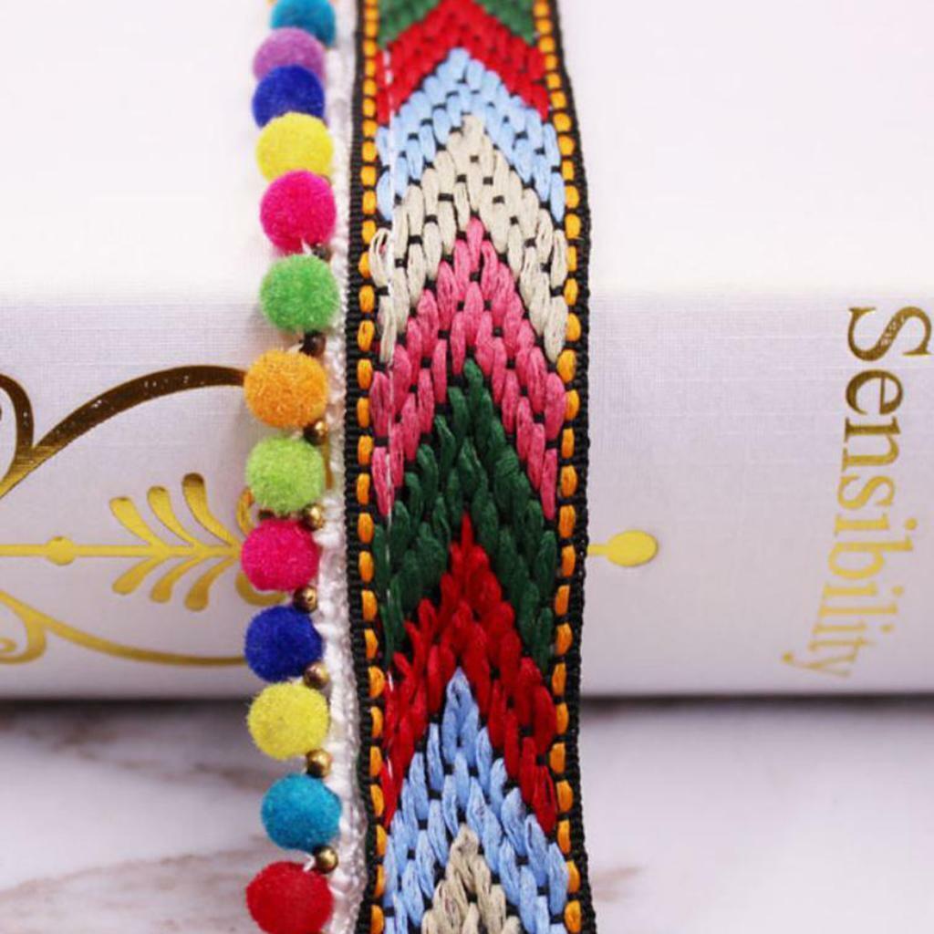 3pcs Jacquard   Ball Fringe Ribbon Webbing DIY Garment Sewing