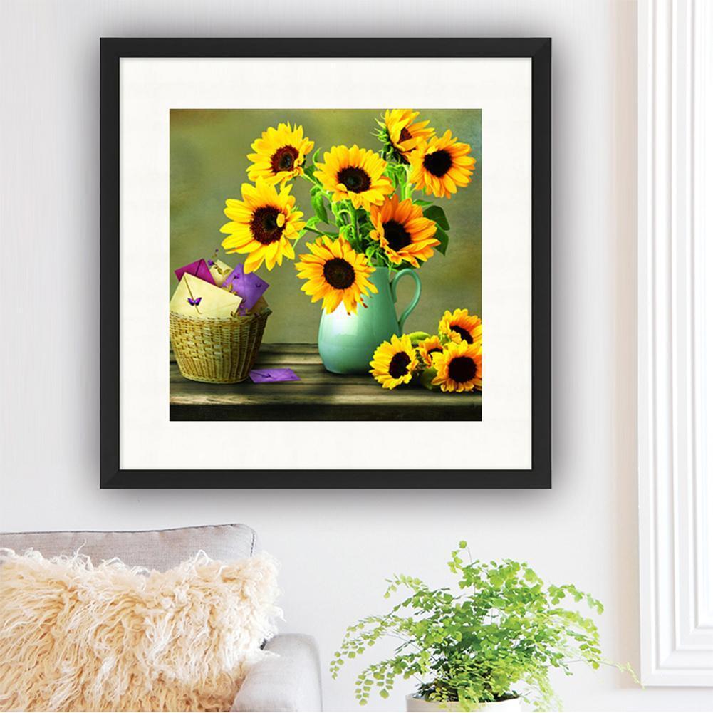 Diamond Embroidery Sunflower Vase Round DIY Diamond Painting Cross Stitch