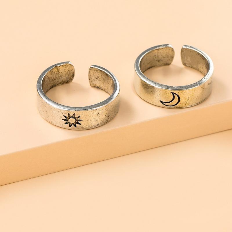 Sun and Moon Couple Rings Copper Polish Adjustable Lovers Ring for Lovers
