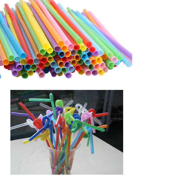 100 Pcs Flexible Plastic Bendy Mixed Colours Party Disposable Drinking Stra