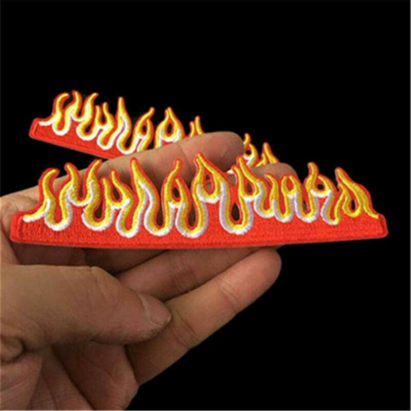 2PCS Fire Flames Embroidered Iron/Sew On Patch Jeans T Shirt Hat Bag Coat Badge