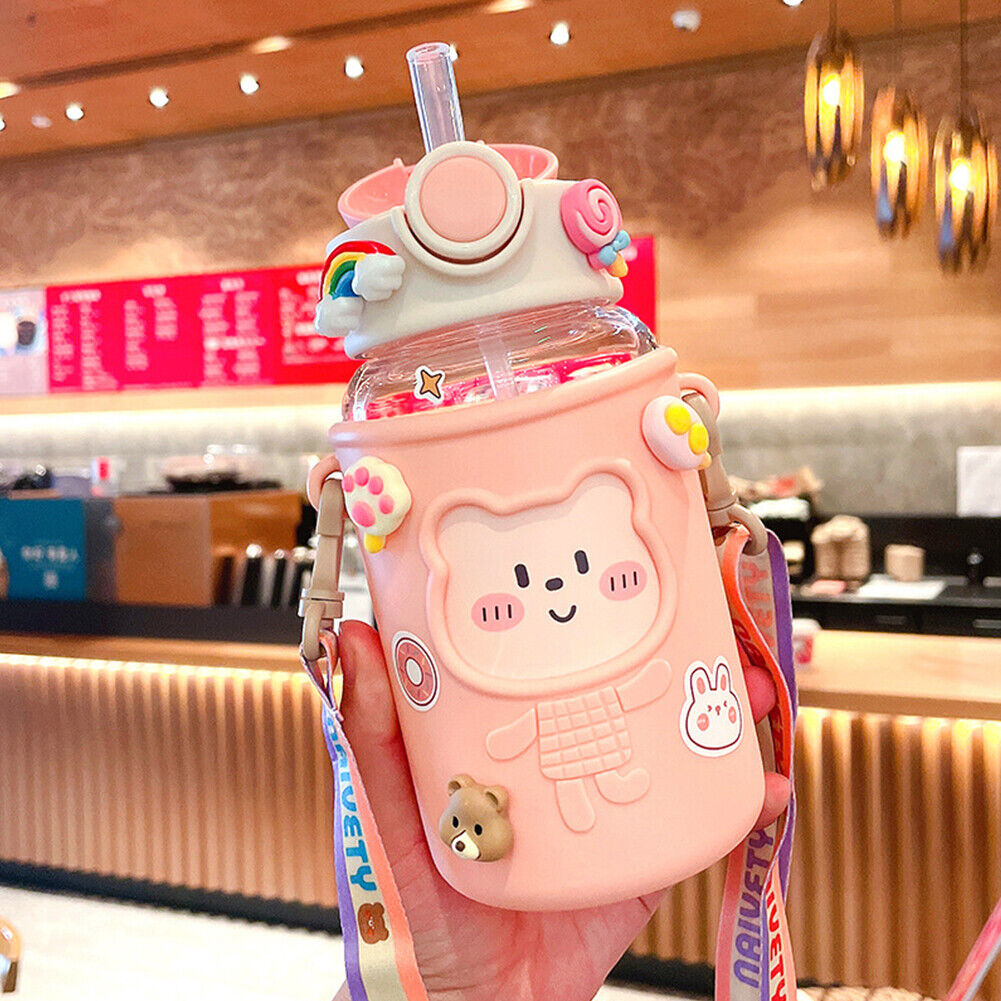 620ML Kids Water Sippy Cup with Silicone Bag Cartoon Feeding Bottle (Pink)