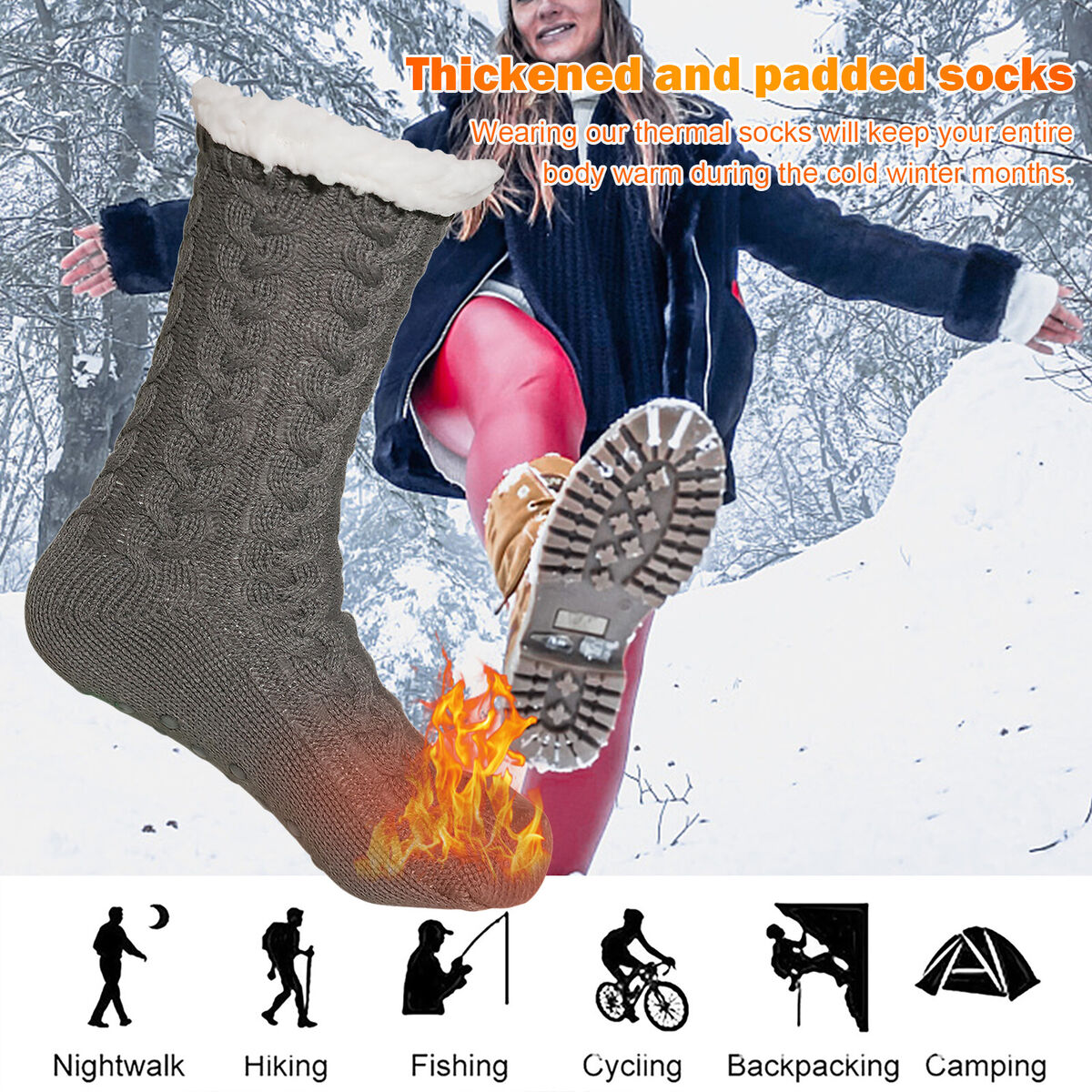 Womens Slipper Fuzzy Socks Plush Warm Thick Fleece Lined Stocking (Grey)