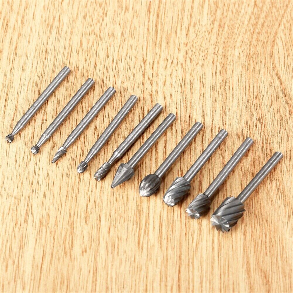 10pc Engraving Cutting Beveling Polishing Burr Rotary File Drill Bits 1/8" Shank