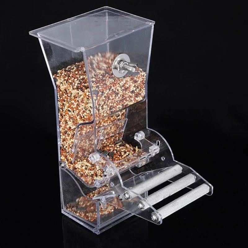No Mess Bird Feeder Parrot Integrated Automatic Feeder with Perch Food Container