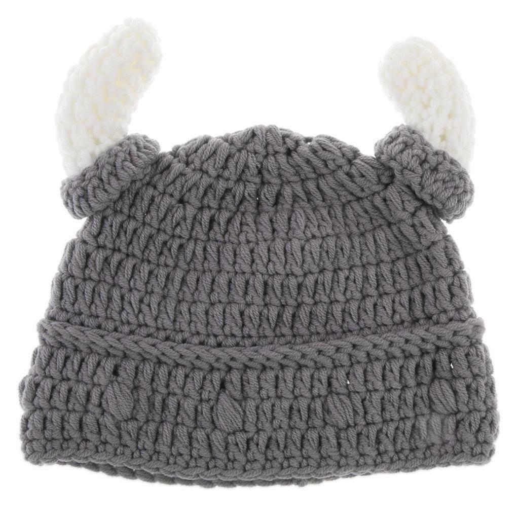 Knitted Winter Woolen Hat Childs Horn Babies Infant Toddler Crochet