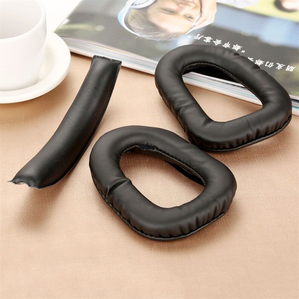 1 Pair High Elasticity Softer Leatherette and Foam Earpads With Headband Black