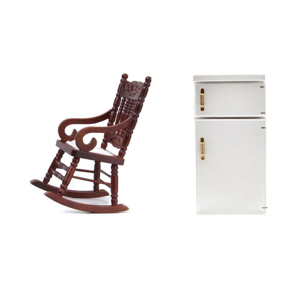 Simulation 1:12 Wooden Rocking  Refrigerator Life Scene Decoration