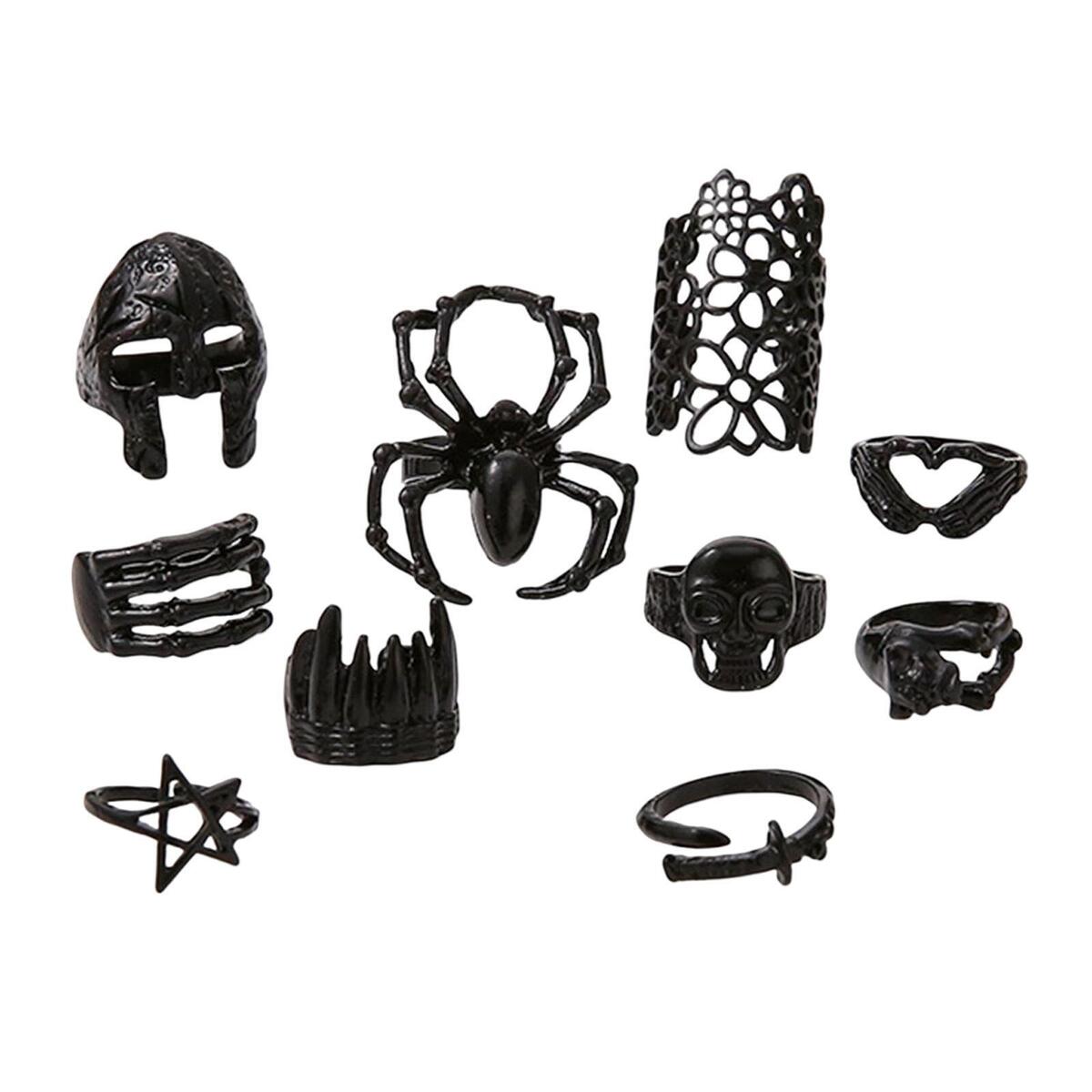 10 Pieces Stylish Punk Alloy Ring Set Decoration Statement Ring Temperament