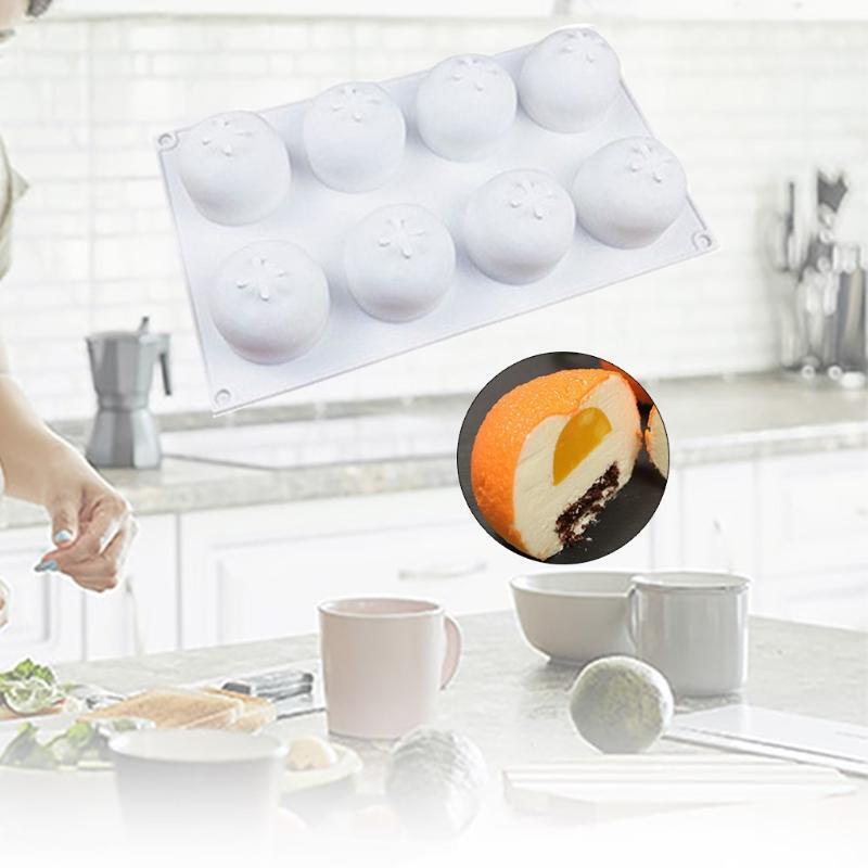 8 Cavity Orange Shape Mousse Cake Baking Molds Non-stick Silicone Chocolate Tray
