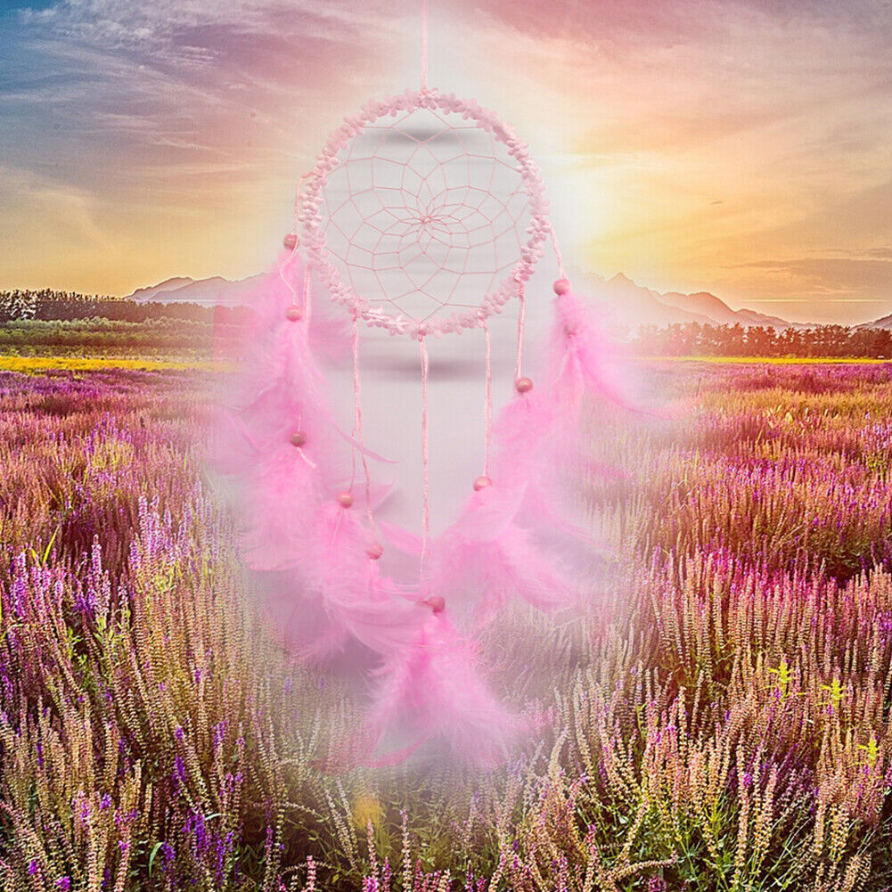Flower Feathers Dream Catcher Wall Hanging Home Car Decor Ornament(Pink)