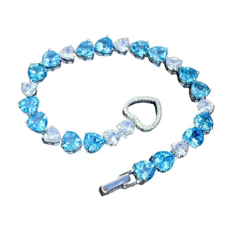 Imitation Natural Swiss Blue Topaz Bracelet Luxurious Heart Bracelet Jewelry