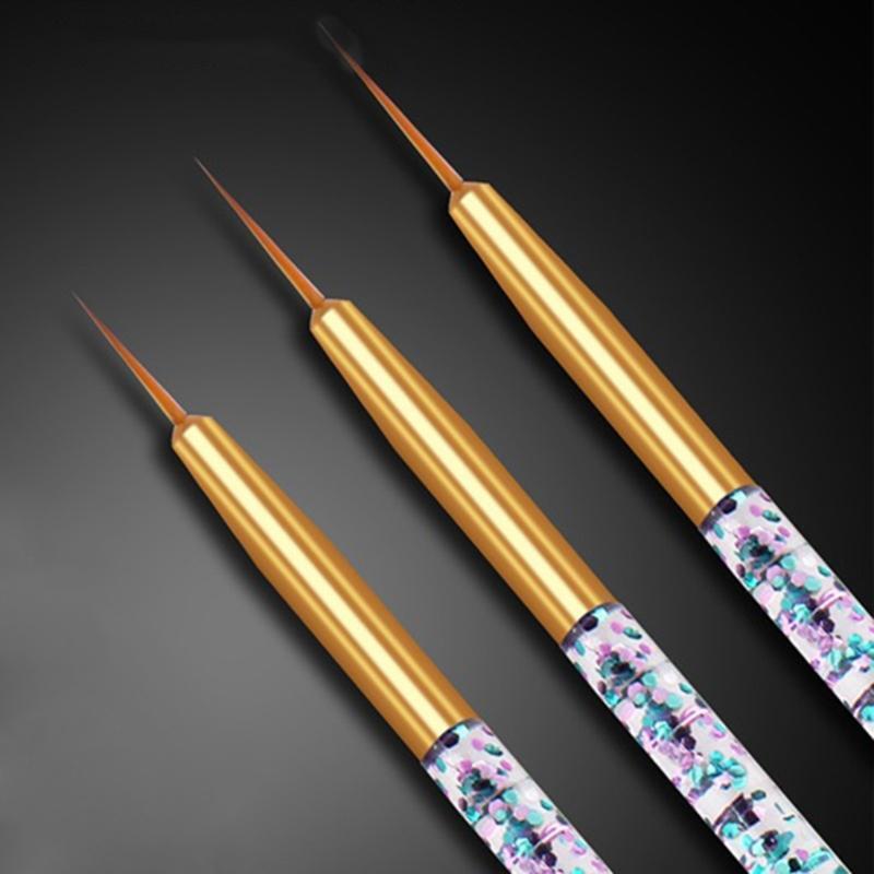 3Pcs Acrylic Sequin Rod Pull Pen UV Gel Nail Painting Line Brush Manicure Kit