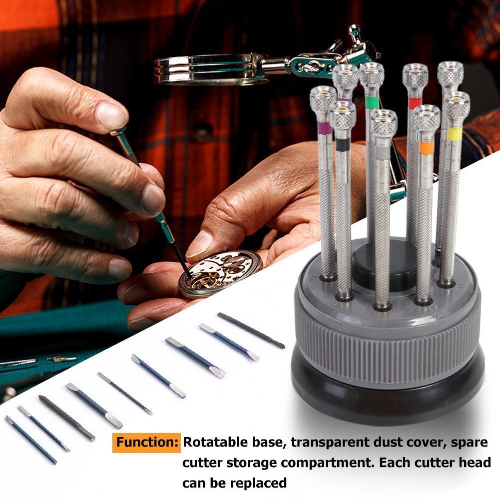 9pcs/Set Watch Repair Rotary Base Spring Bar Screwdriver Watchmaker Tool