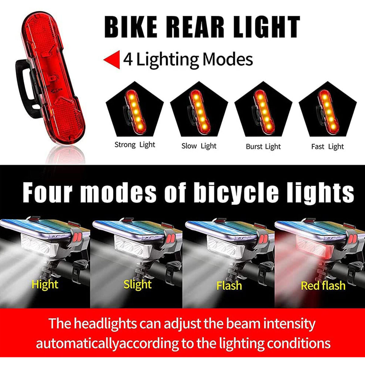 Bicycle LED Light Set with Phone Rack & Horn Alert & Power Bank Waterproof