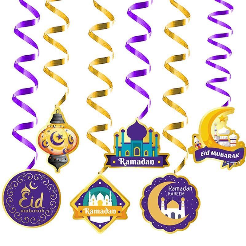 Eid Mubarak Swirl Pendant 6pcs/Set Moon Star Castle Spiral Hanging Ornament